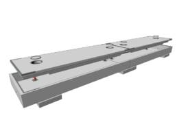 Skizze einer Fahrzeugwaage in der L&auml;nge von 18 m (Flach), die dem Wiegen von Fahrzeugen dient, bestehend aus einer Waagengrube und einer Waagenbr&uuml;cke.