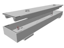 Skizze einer Fahrzeugwaage in der L&auml;nge von 18 m (UF). Sie erm&ouml;glicht die exakte Gewichtsermittlung der Fahrzeuge und besteht aus einer Waagengrube und einer Waagenbr&uuml;cke.