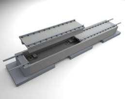 Produktabbildung einer Gleiswaage, die den Aufbau der Waage zeigt. Eines der oberen Elemente ist zur Veranschaulichung angehoben.