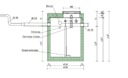 Skizze bzw. schematische Darstellung eines Havarieschacht, Typ 1500 mit Ma&szlig;angaben.